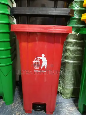 Garbage Red Plastic Trash Bin Features a Convenient Pedal-Operated