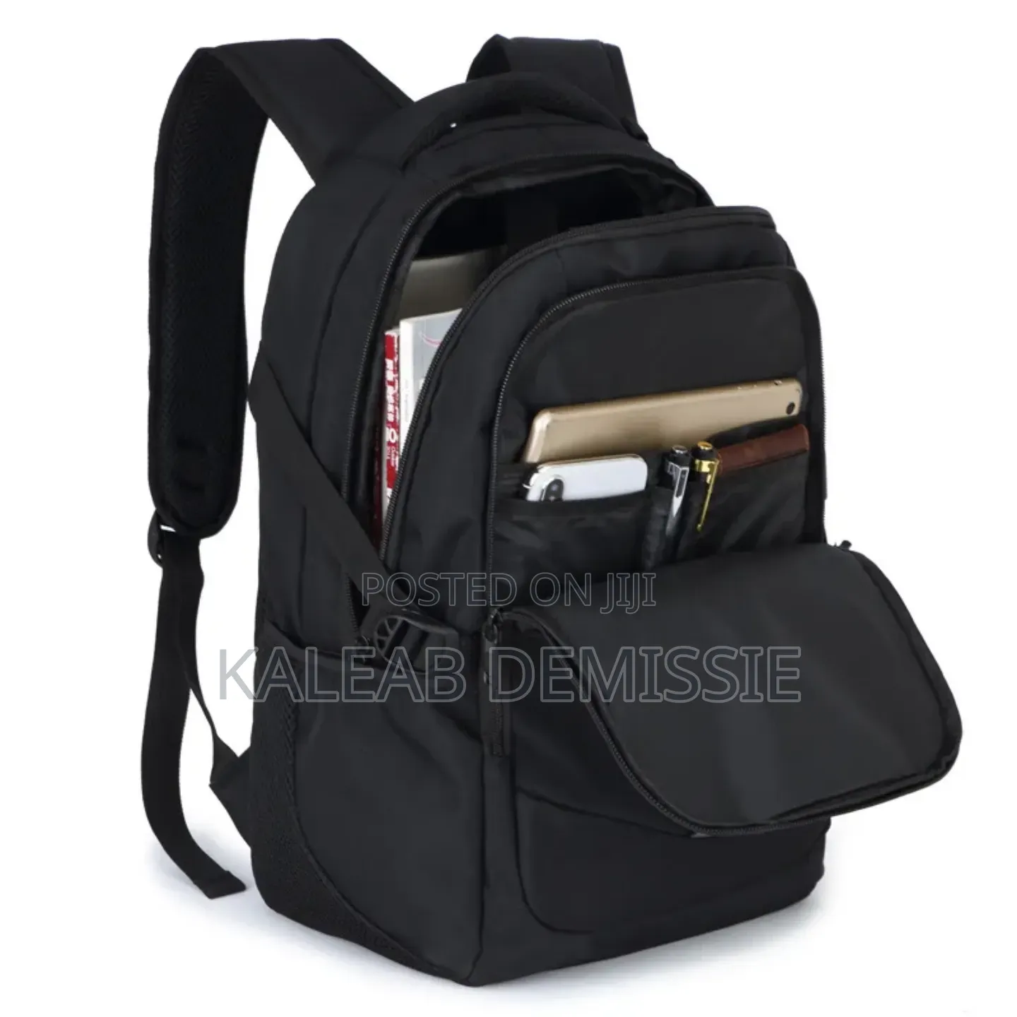Green Lion Smithfield Laptop Backpack Features Black Laminated Leather