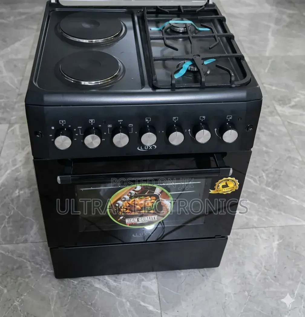 Lux Freestanding Oven 60x60cm Featuring Four Burners A Black Finish.