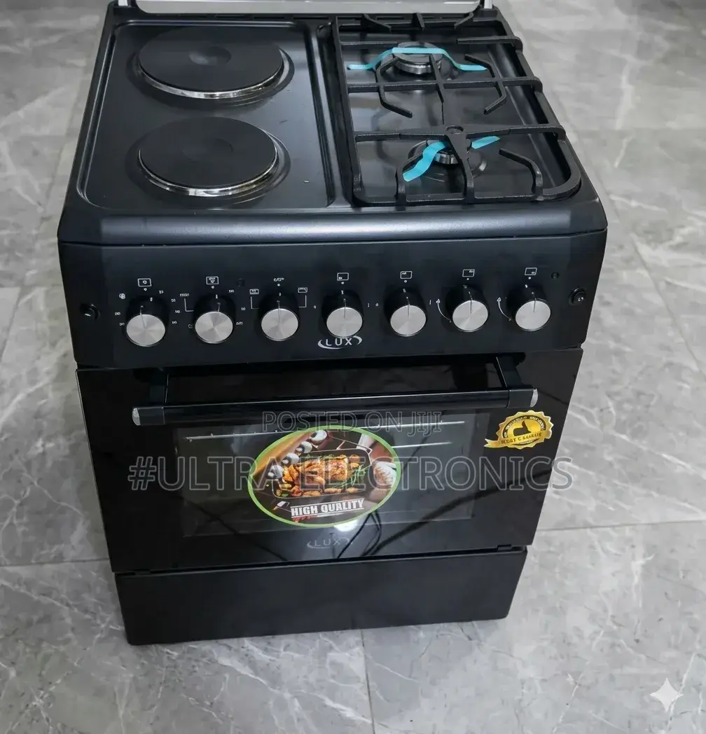 Lux Freestanding Oven 60x60cm Featuring Four Burners A Black Finish.