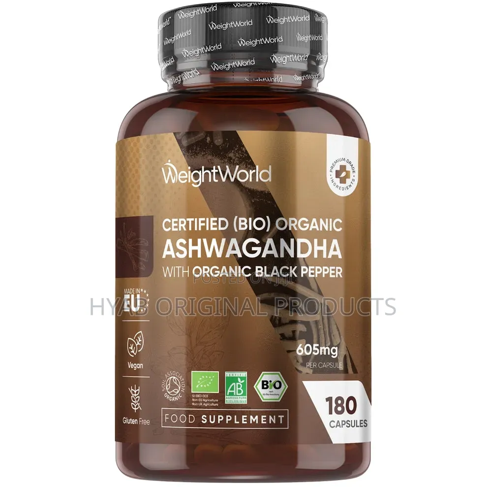 Organic Ashwagandha With Black Pepper Capsules 605mg 180 Capsules