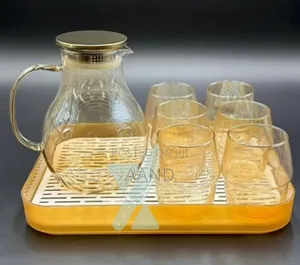 Luxury 8-piece Glass Water Pitcher Cups Set With Serving Tray