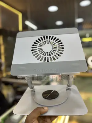 Heavy-Duty Aluminum 360° Rotating Laptop Stand With Cooling Fan