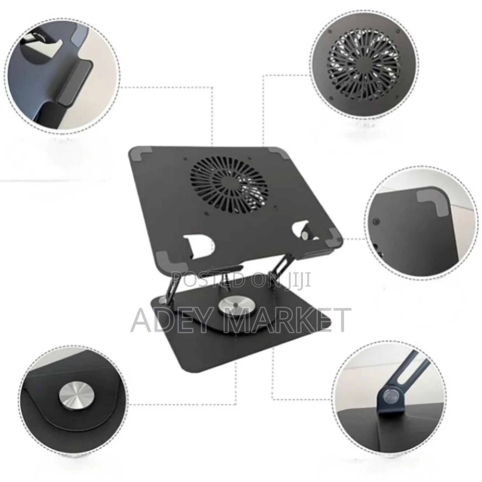 .Laptop Stand Fan With a 360 Rotating Base.