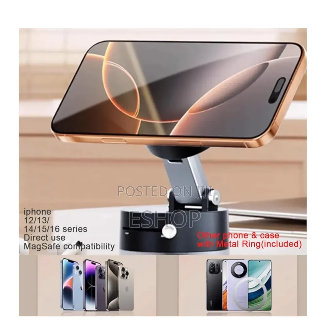 3-in-1 Phone Stand: Car Vent Clip, Dashboard Desktop Suction