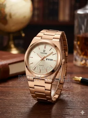 Tevise Watch Features a Rose Gold Case and Stainless Steel Strap.