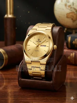 Tevise Watch Features a Rose Gold Case and Stainless Steel Strap.