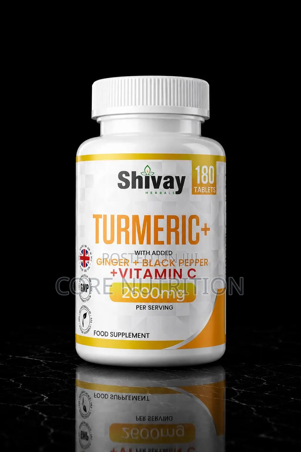 Turmeric + , With ( Vitamin C ) , 2600mg , 180 Tablets