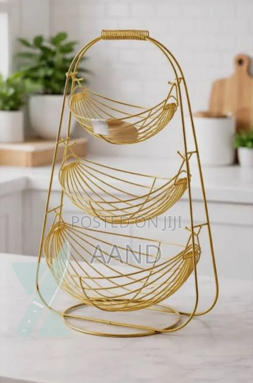Modern 3-Tier Gold Wire Fruit Basket / Hammock Stand