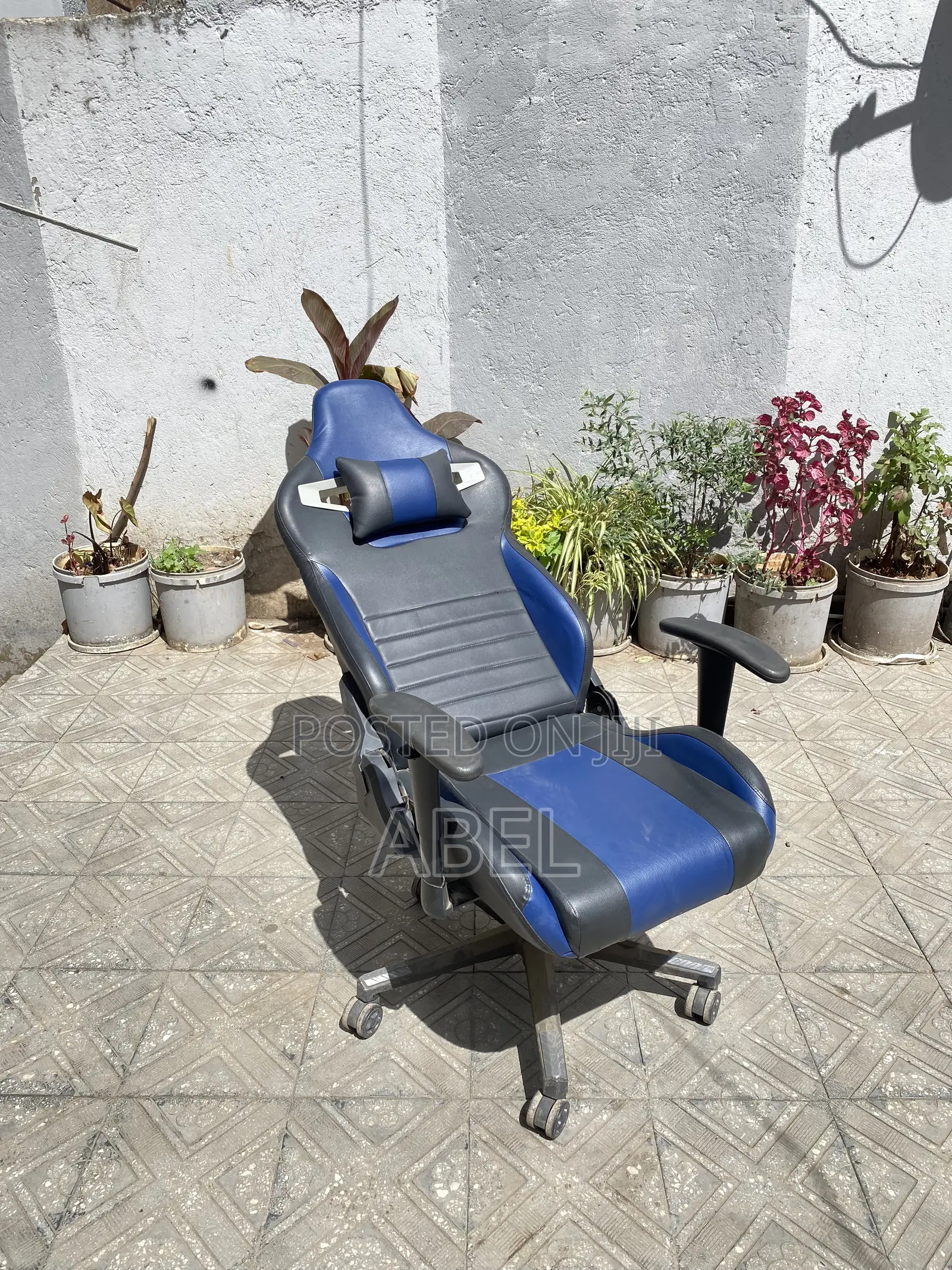 Blue Black Reclining Gaming Chair With Neck Pillow – Like New