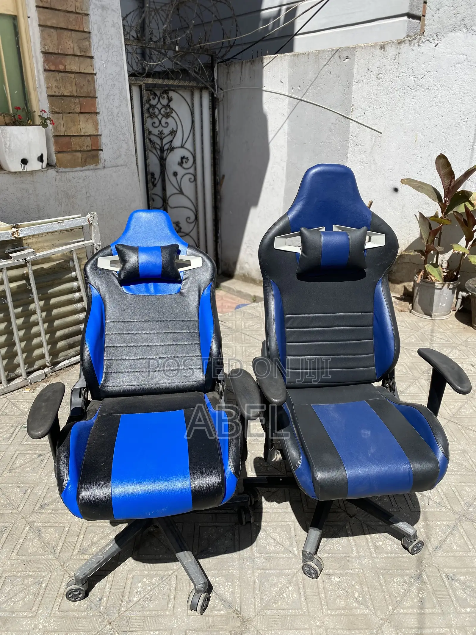 Blue Black Reclining Gaming Chair With Neck Pillow – Like New