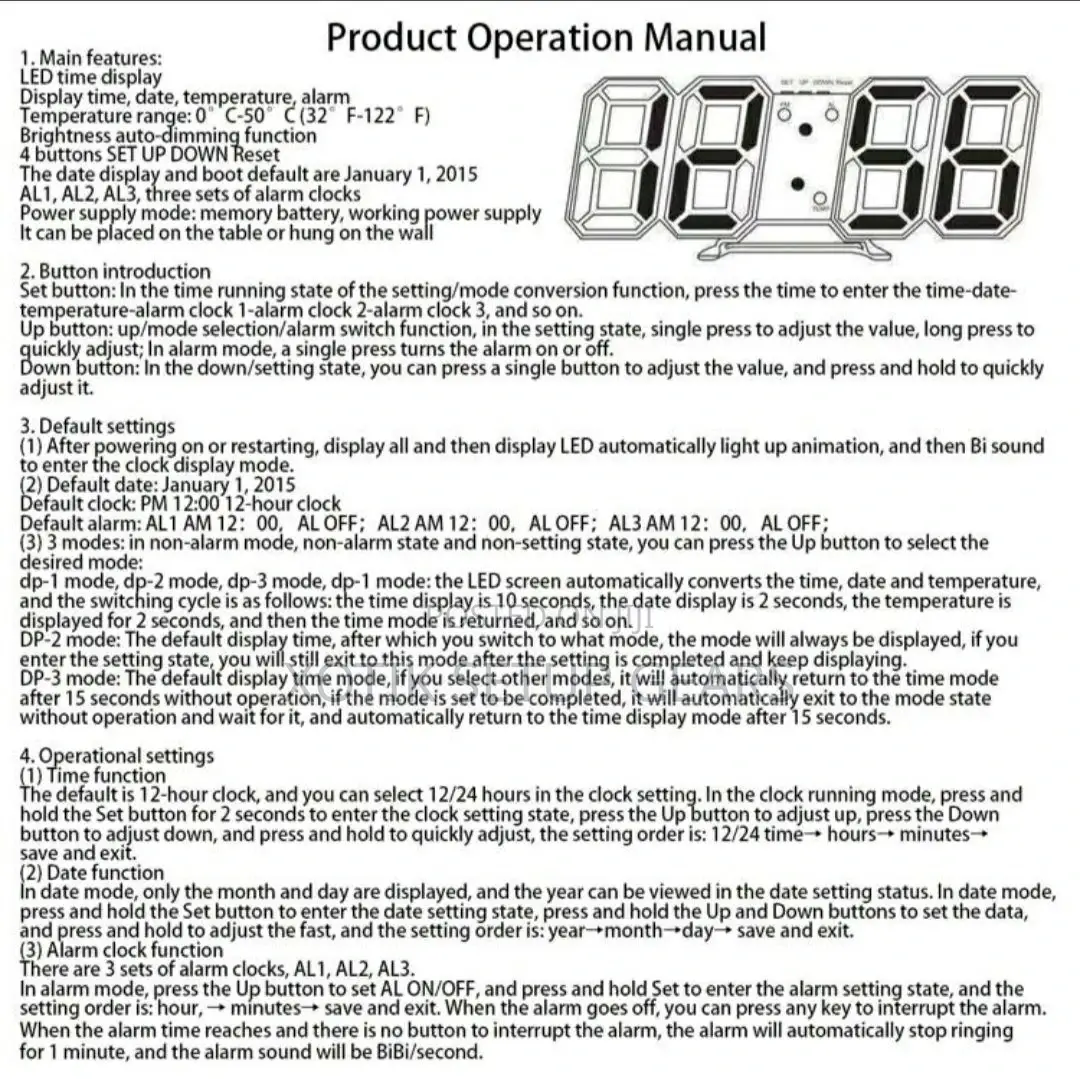 3d Led Blue Lit Digital Clock