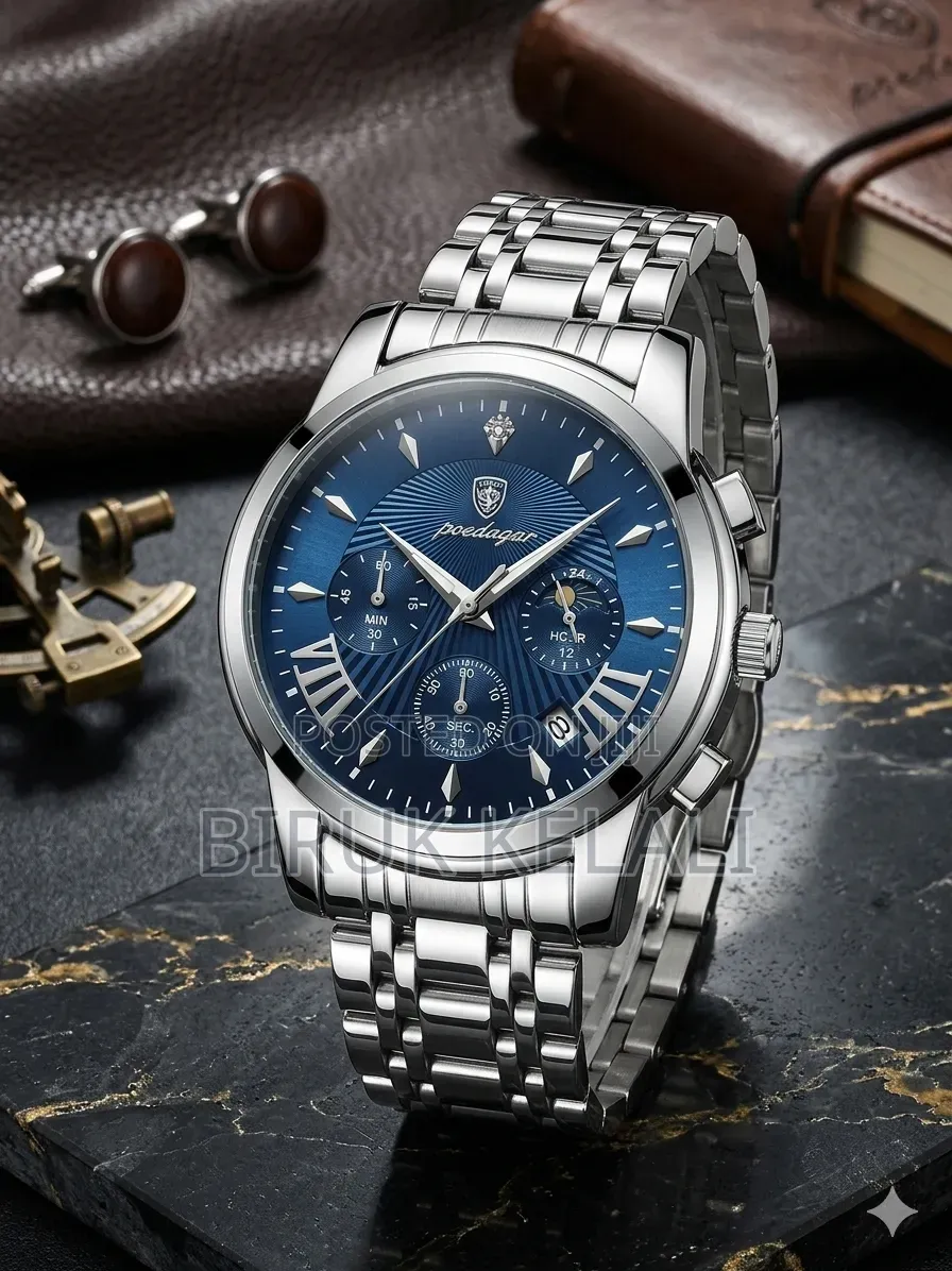 Poedagar 813 Luxury Fashion Quartz Watch for Men Featuring a Blue Dial