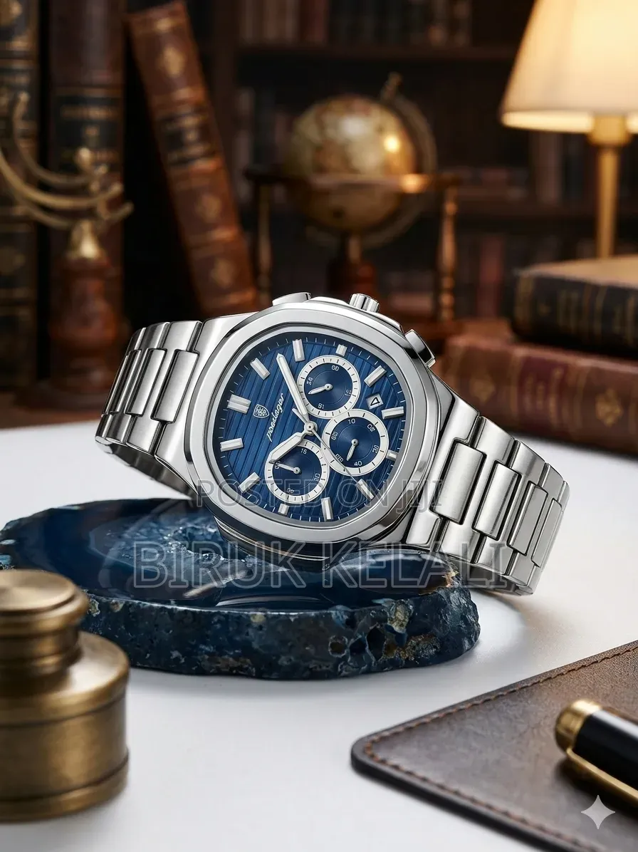 Poedagar 834 Luxury Chronograph Watch, Featuring a Blue Dial