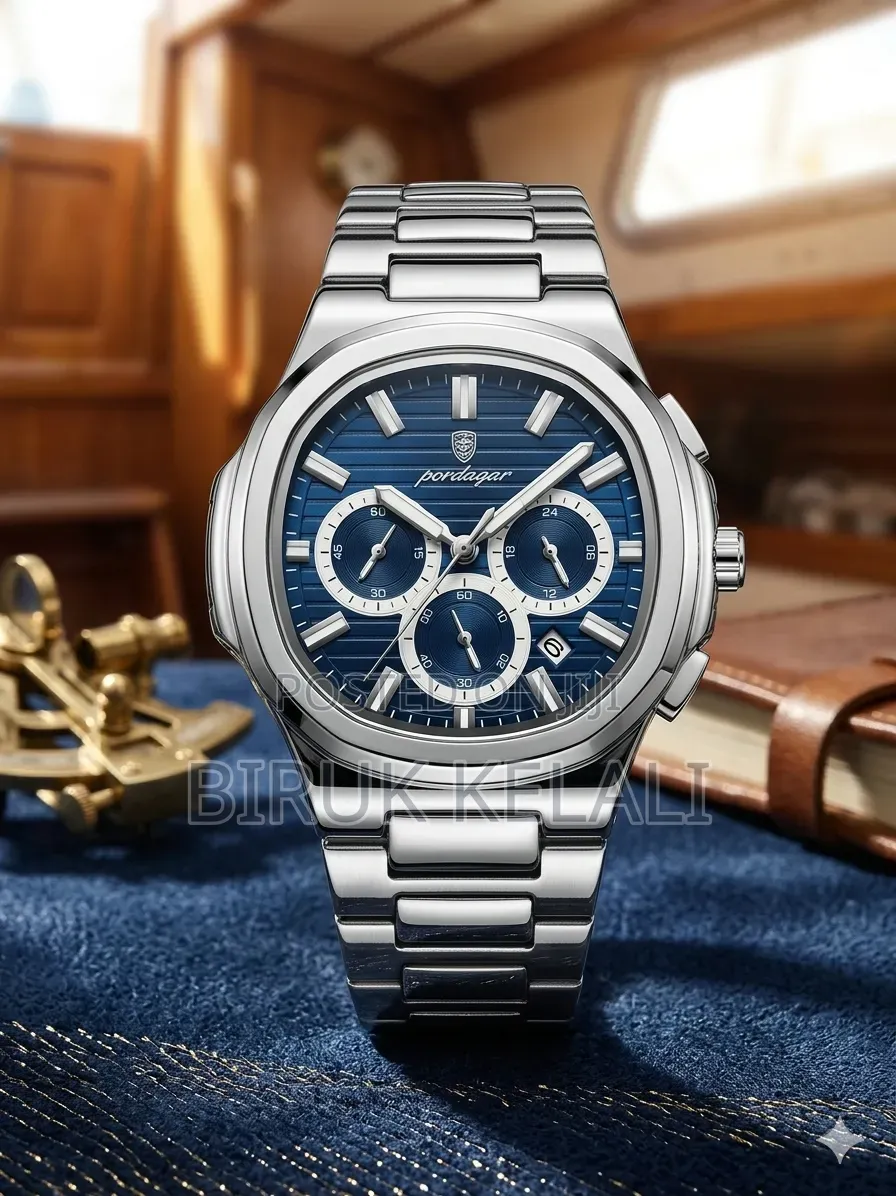 Poedagar 834 Luxury Chronograph Watch, Featuring a Blue Dial