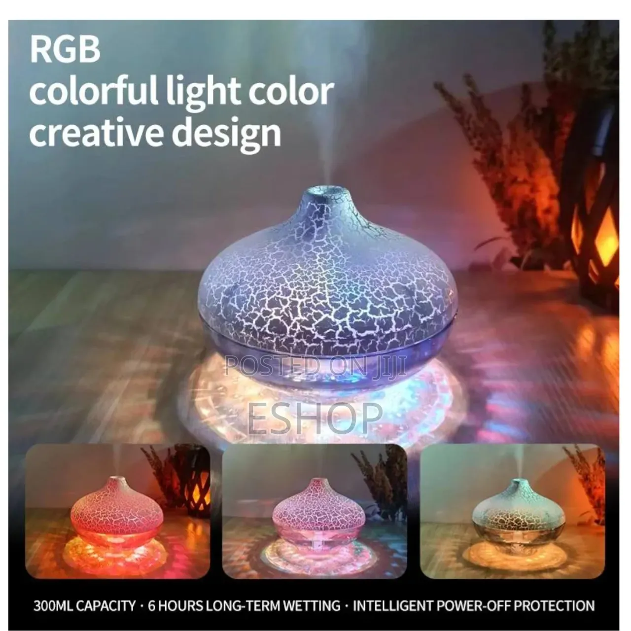Usb Desk Humidifier – Crystal Crackle Glow, 6 Hours, Auto Safety