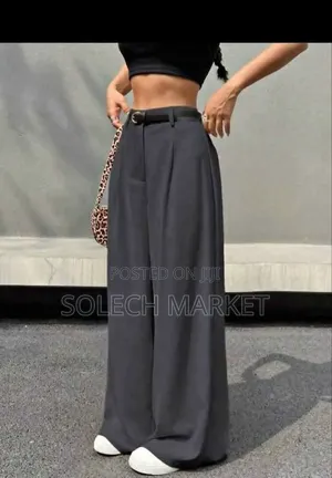 High-Waisted Belted Wide Leg Pants