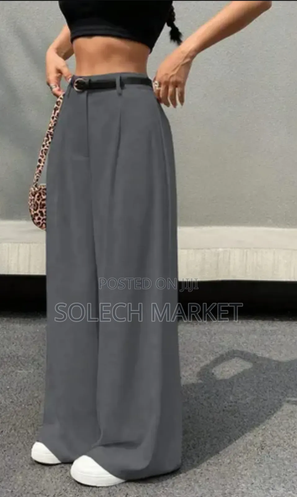 High-Waisted Belted Wide Leg Pants