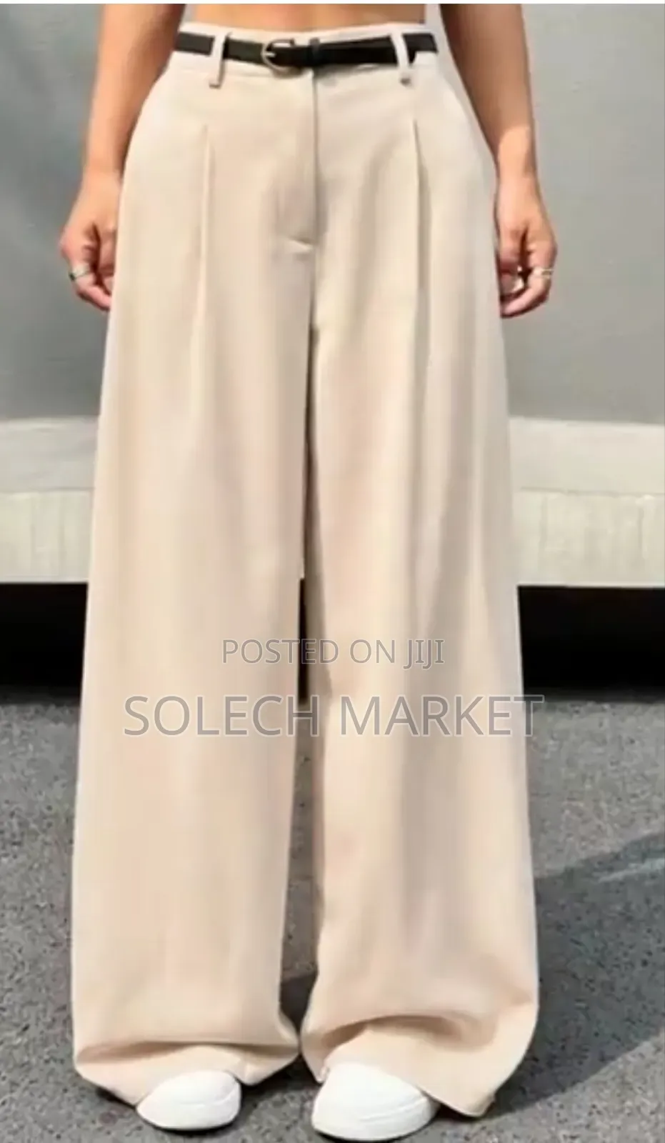 High-Waisted Belted Wide Leg Pants
