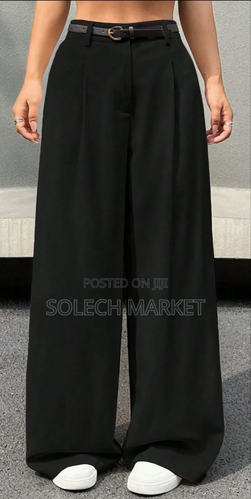 High-Waisted Belted Wide Leg Pants