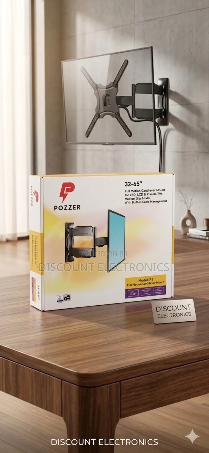 Pozzer Model-P4 Full Motion Cantilever Tv Wall Mount for 32"-65" TVS