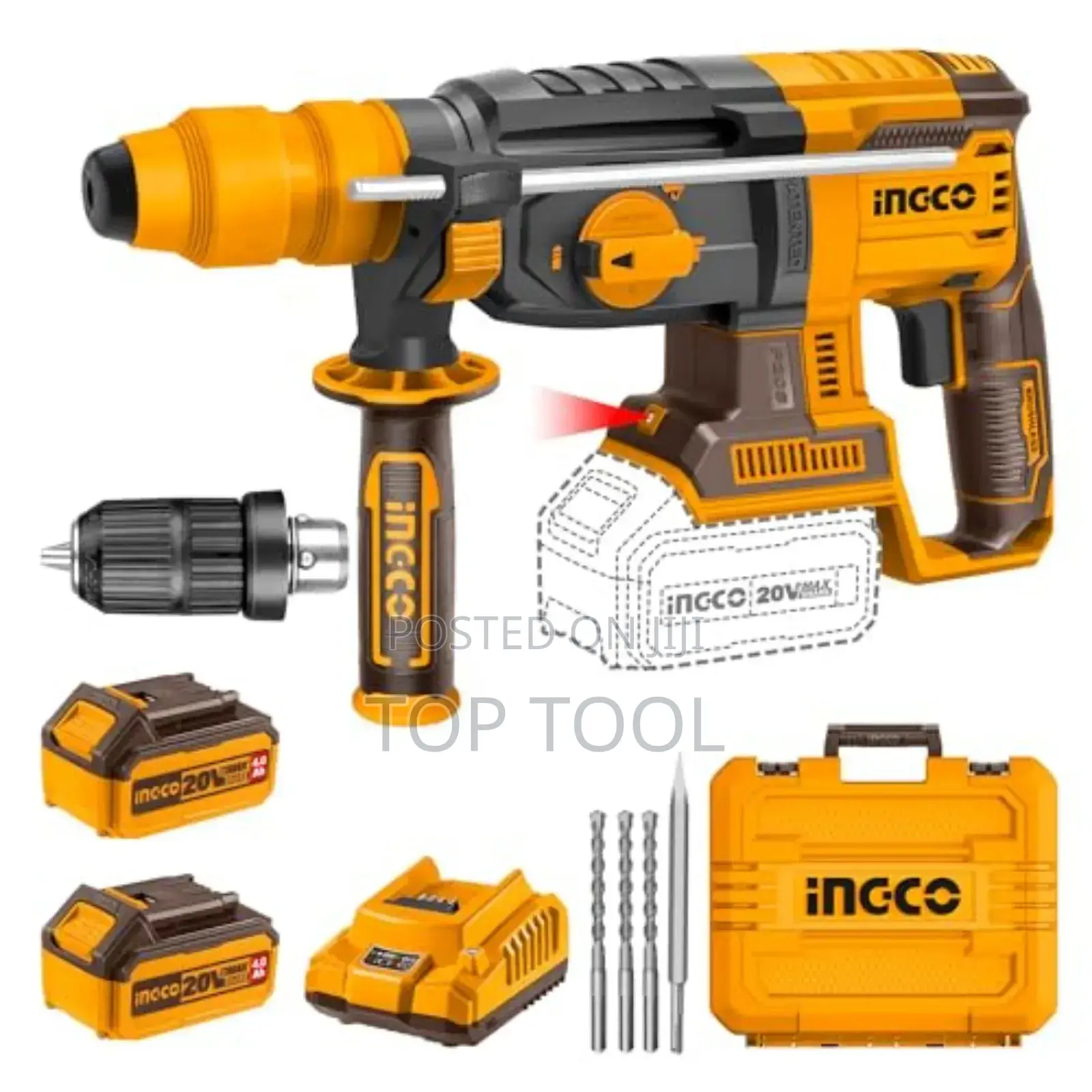 ፡Ingco 20v ባትሪ የሚሰራ ሮታሪ ሀመር ድሪል ኪት