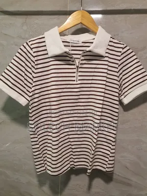 White and Brown Striped Polo Shirt