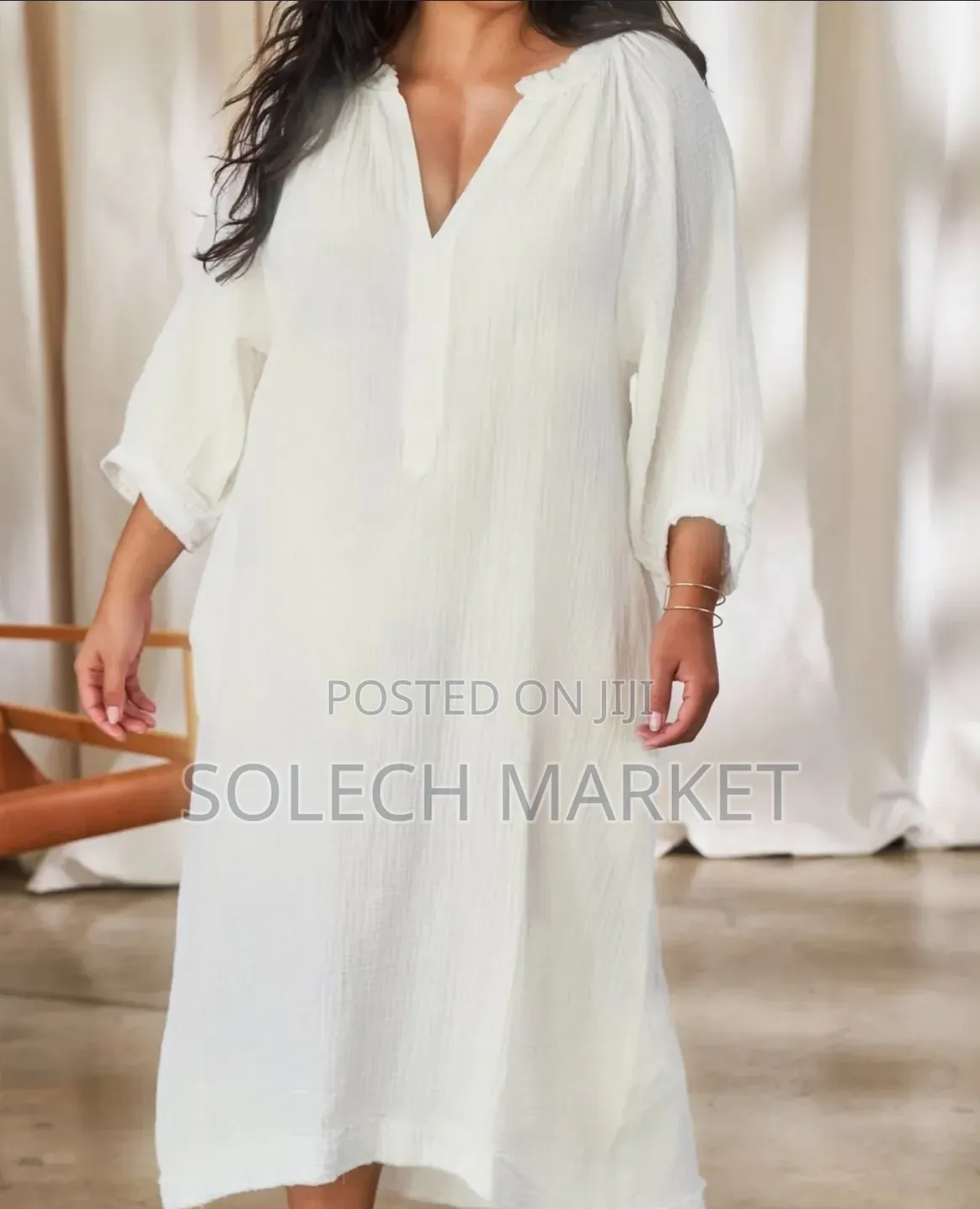 White Michael Stars Gauze Caftan Dress
