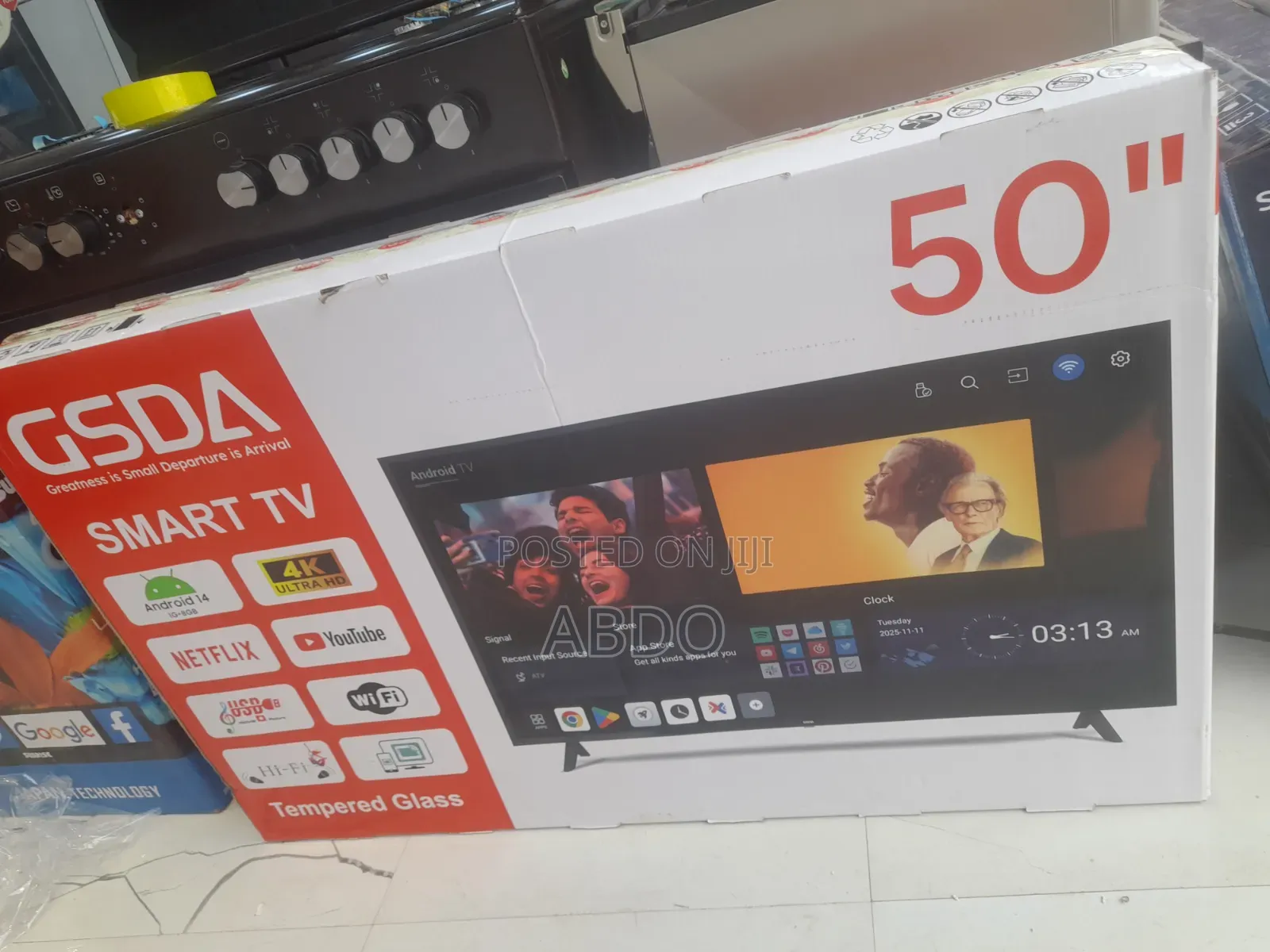 Gsda Smart Tv 50 inches Andraid Doubel Gelass Hifi Speaker