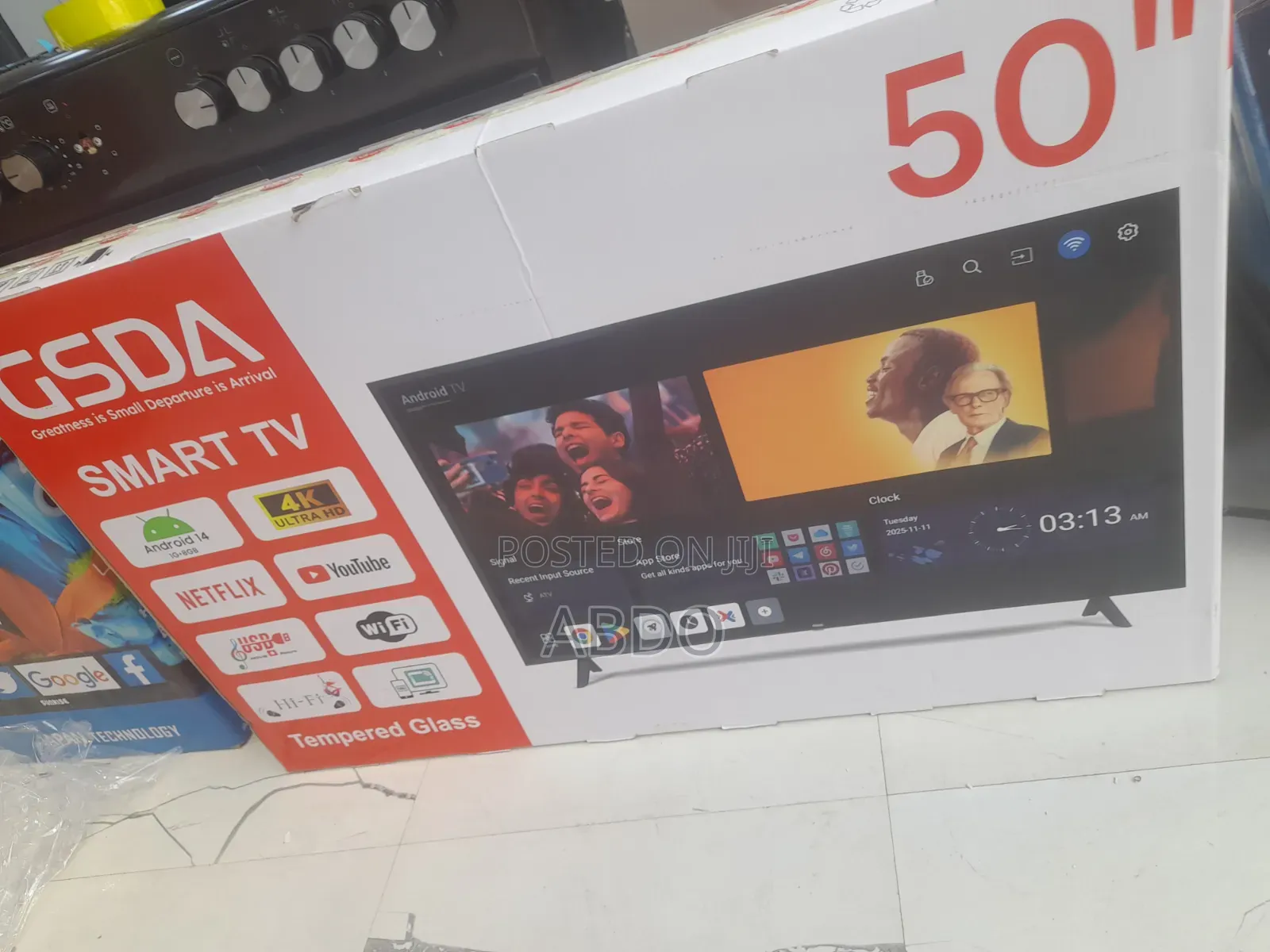 Gsda Smart Tv 50 inches Andraid Doubel Gelass Hifi Speaker