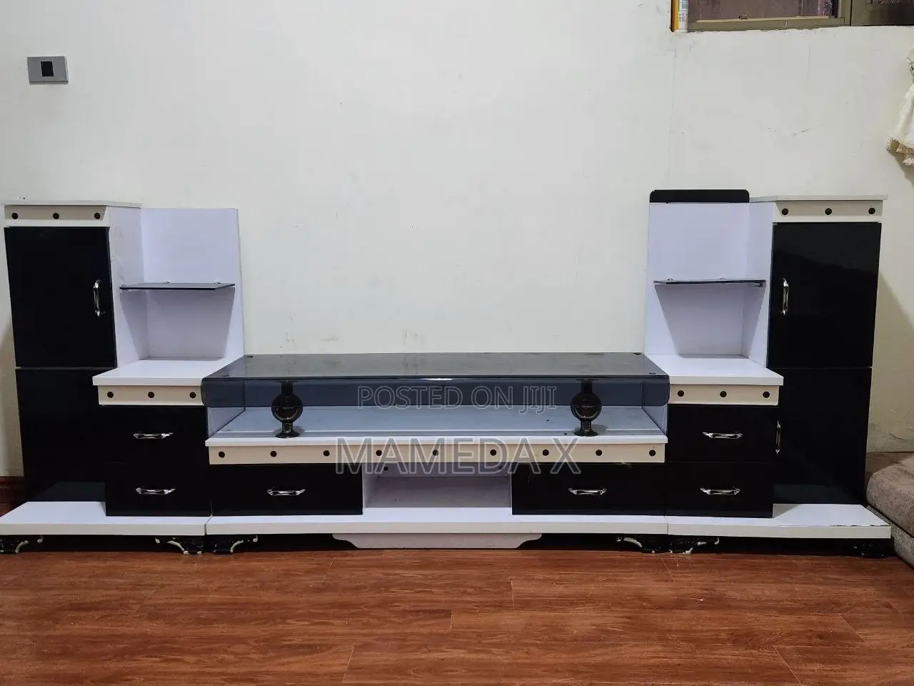 Modern Black White Entertainment Center With Glass Tv Stand
