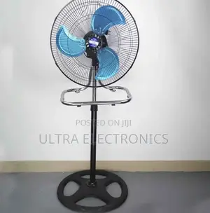 Proud 18-Inch Industrial Pedestal Fan Features Distinctive Blue Blades