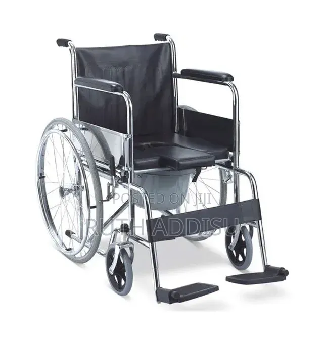 Rainbow 7 Commode Wheel Chair - Color: Black - Color Black