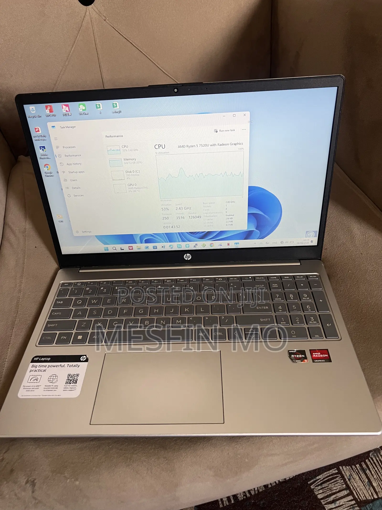 New Laptop HP 250 G10 8GB AMD Ryzen 5 SSD 512GB