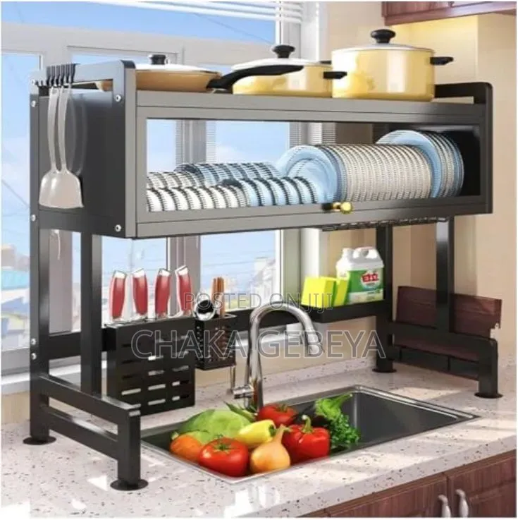 2-Tier Stainless Steel Dish Rack - 85x95x28cm, With Cover