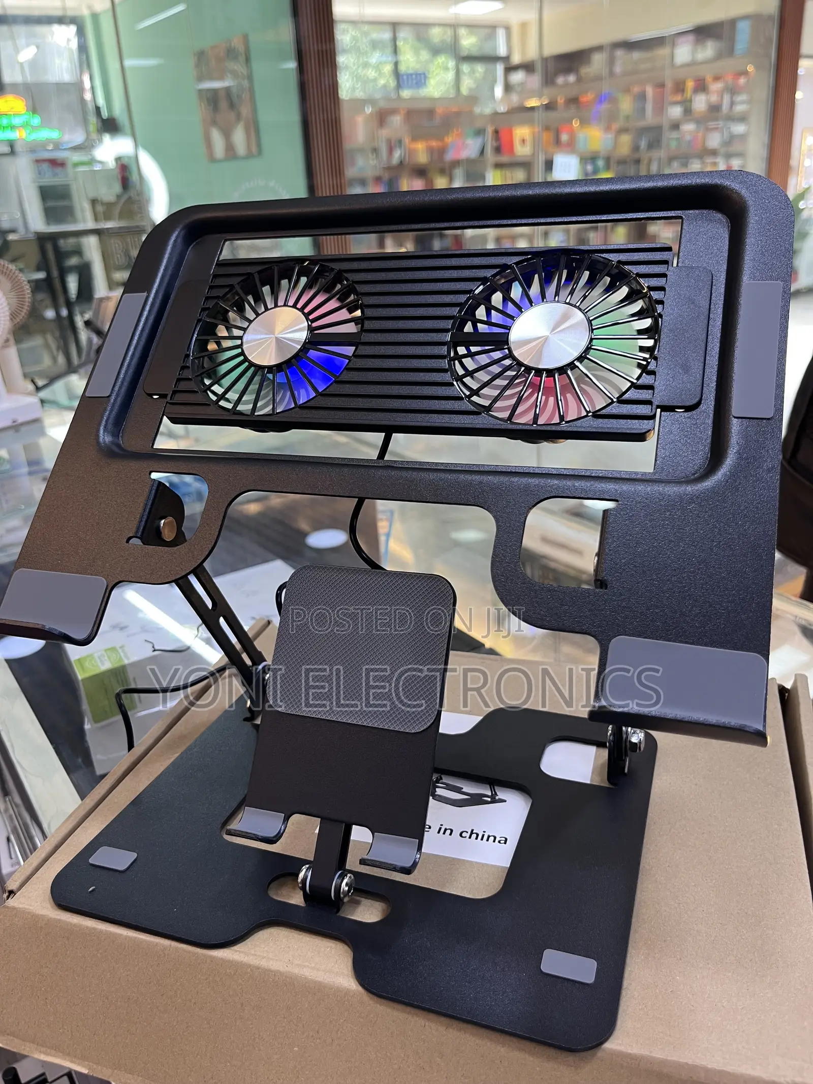 Adjustable Ergonomic Laptop and Phone Stand With Dual RGB Cooling Fans