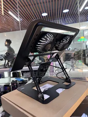 Adjustable Ergonomic Laptop and Phone Stand With Dual RGB Cooling Fans