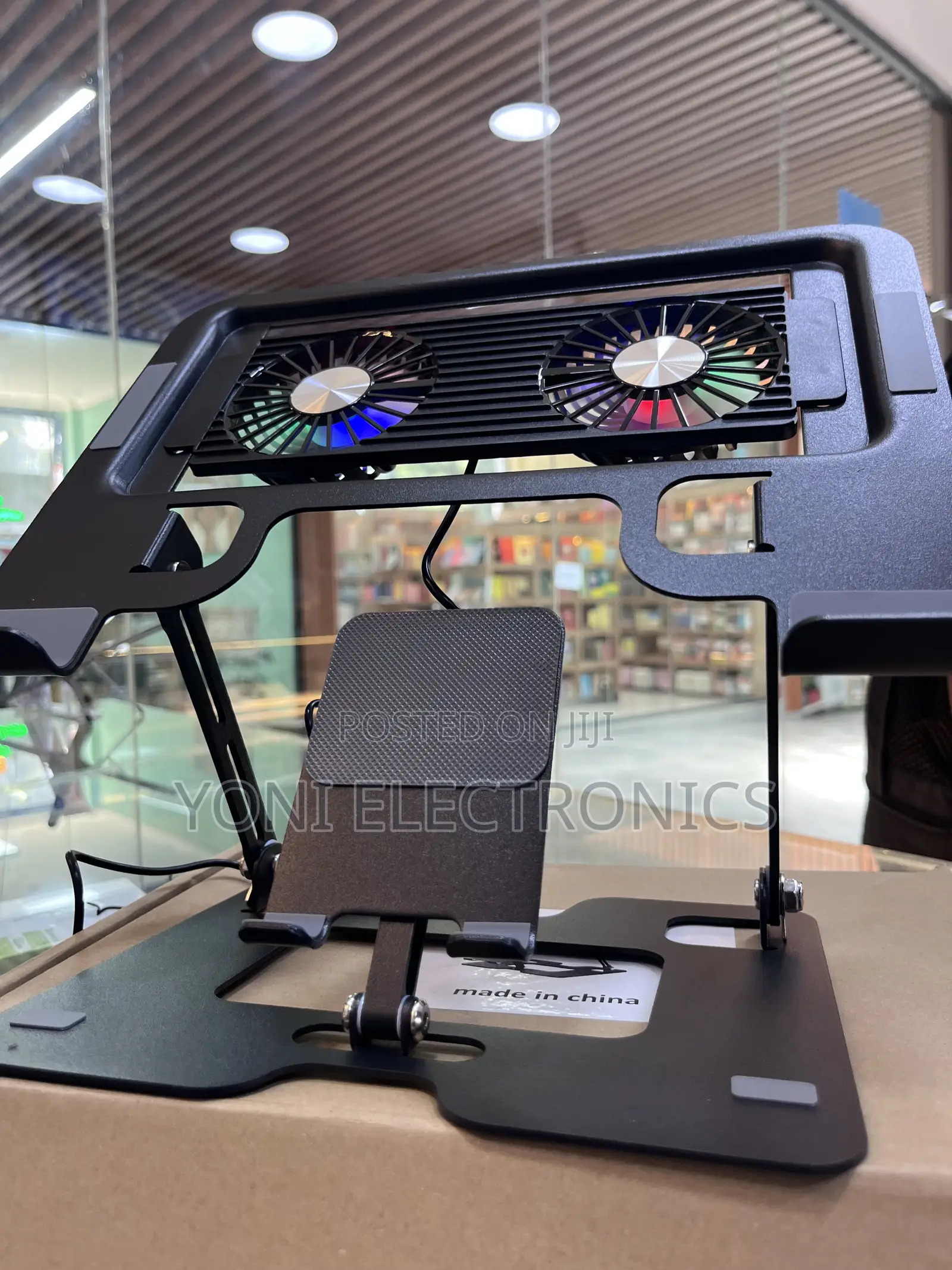 Adjustable Ergonomic Laptop and Phone Stand With Dual RGB Cooling Fans