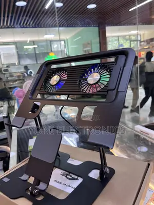 Adjustable Ergonomic Laptop and Phone Stand With Dual RGB Cooling Fans