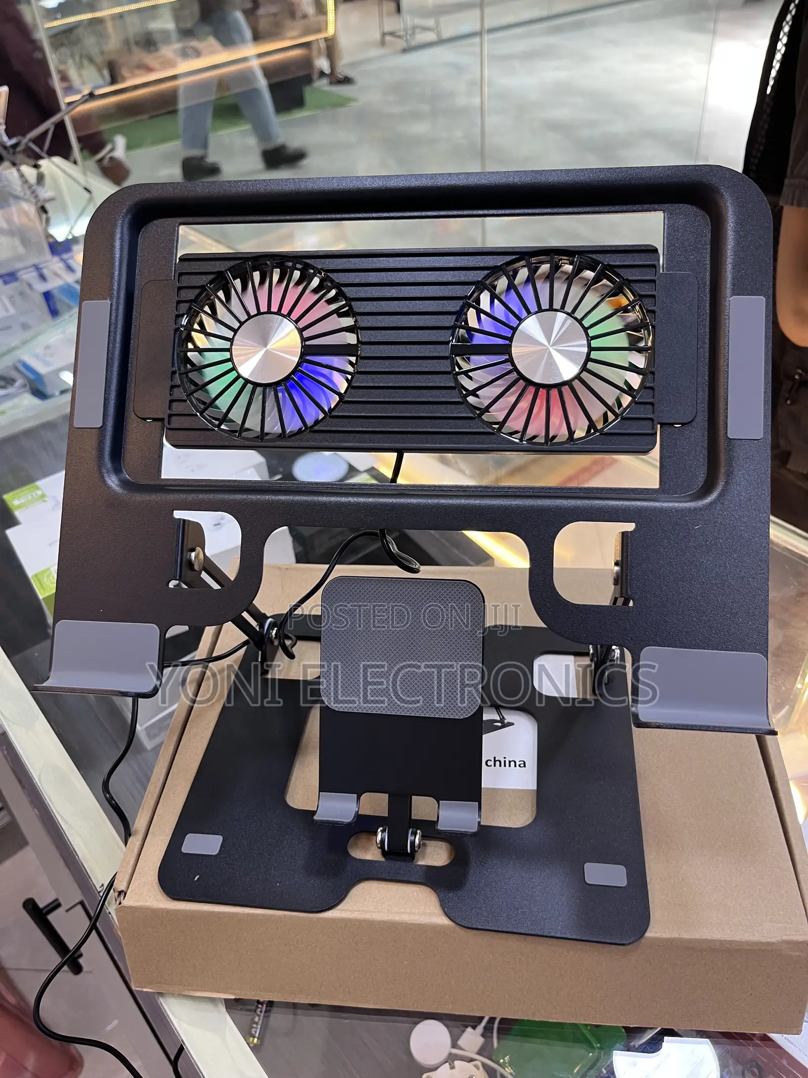 Adjustable Ergonomic Laptop and Phone Stand With Dual RGB Cooling Fans