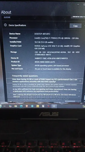 Laptop Asus FX53 16GB Intel Core i7 HDD+SSD 1T