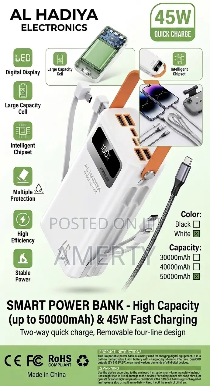 Power Bank Smart 50000mah 45w Super Fast Charger