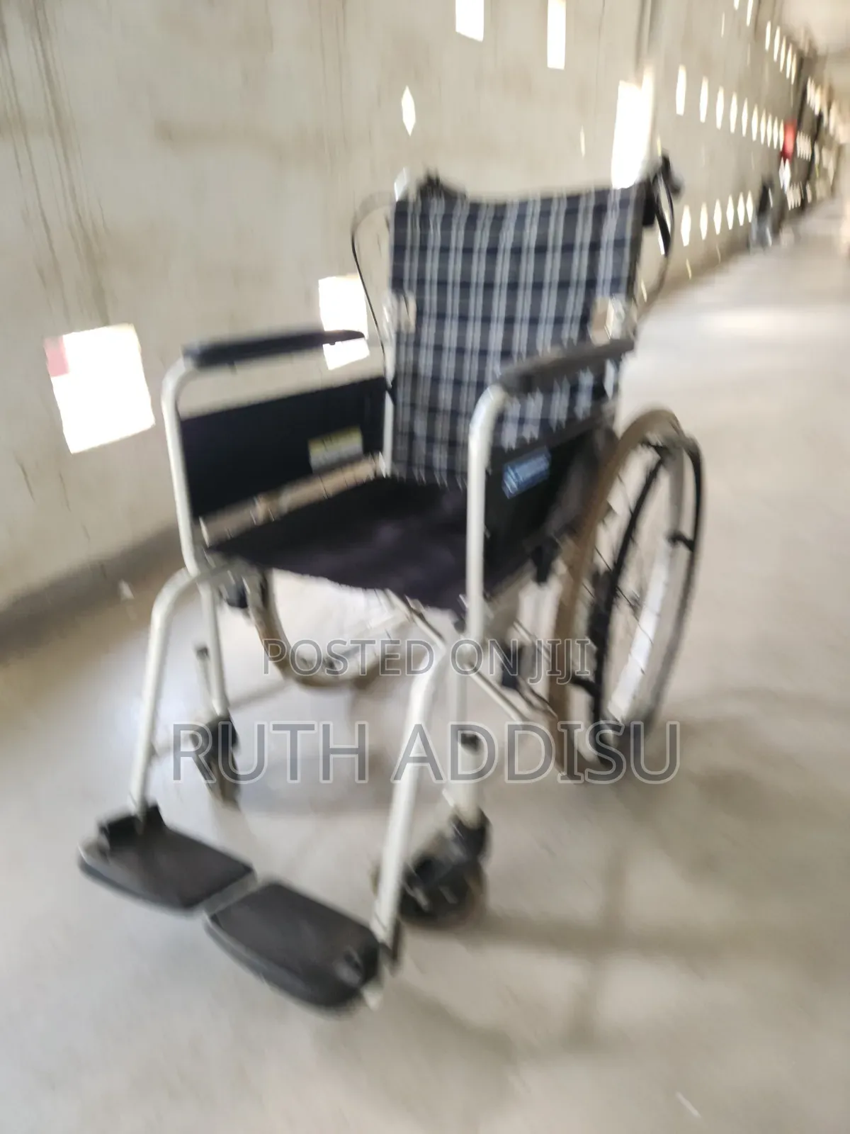 Foldable Wheelchair With a Plaid Fabric Seat and Backrest Wheelchair
