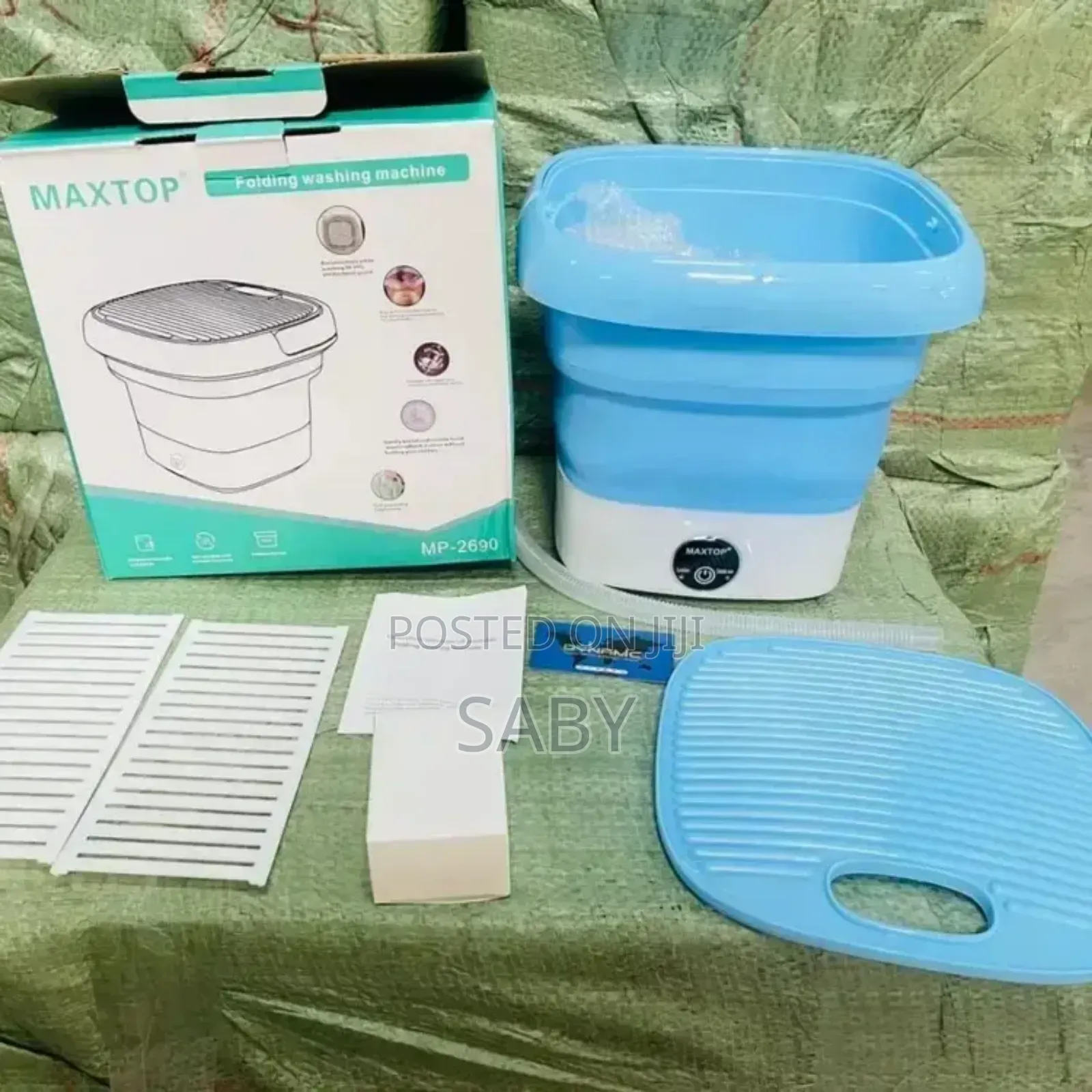 Folding Washing Machine Includes a White Spin-Dry Basket