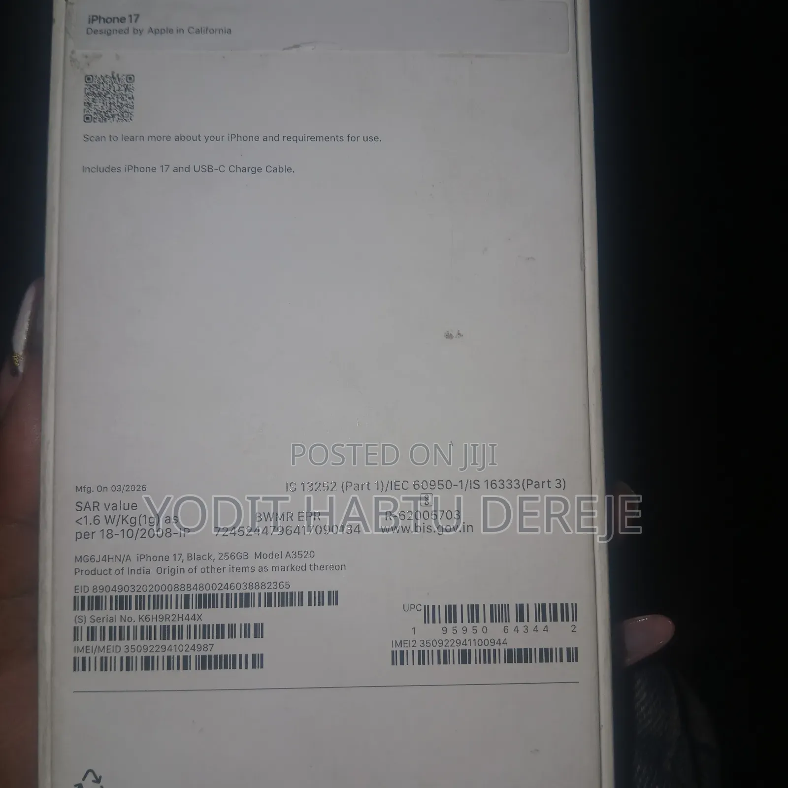 New Apple iPhone 17 256 GB Black