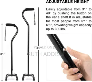 Bariatric Quad Cane Small Base (Black) Adjustable Heoght Cane Medical