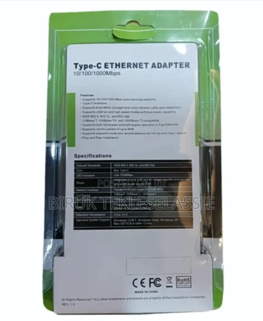 Type-c Male Gigabit To Rj45 Female Lan Converter Ethernet Adapter