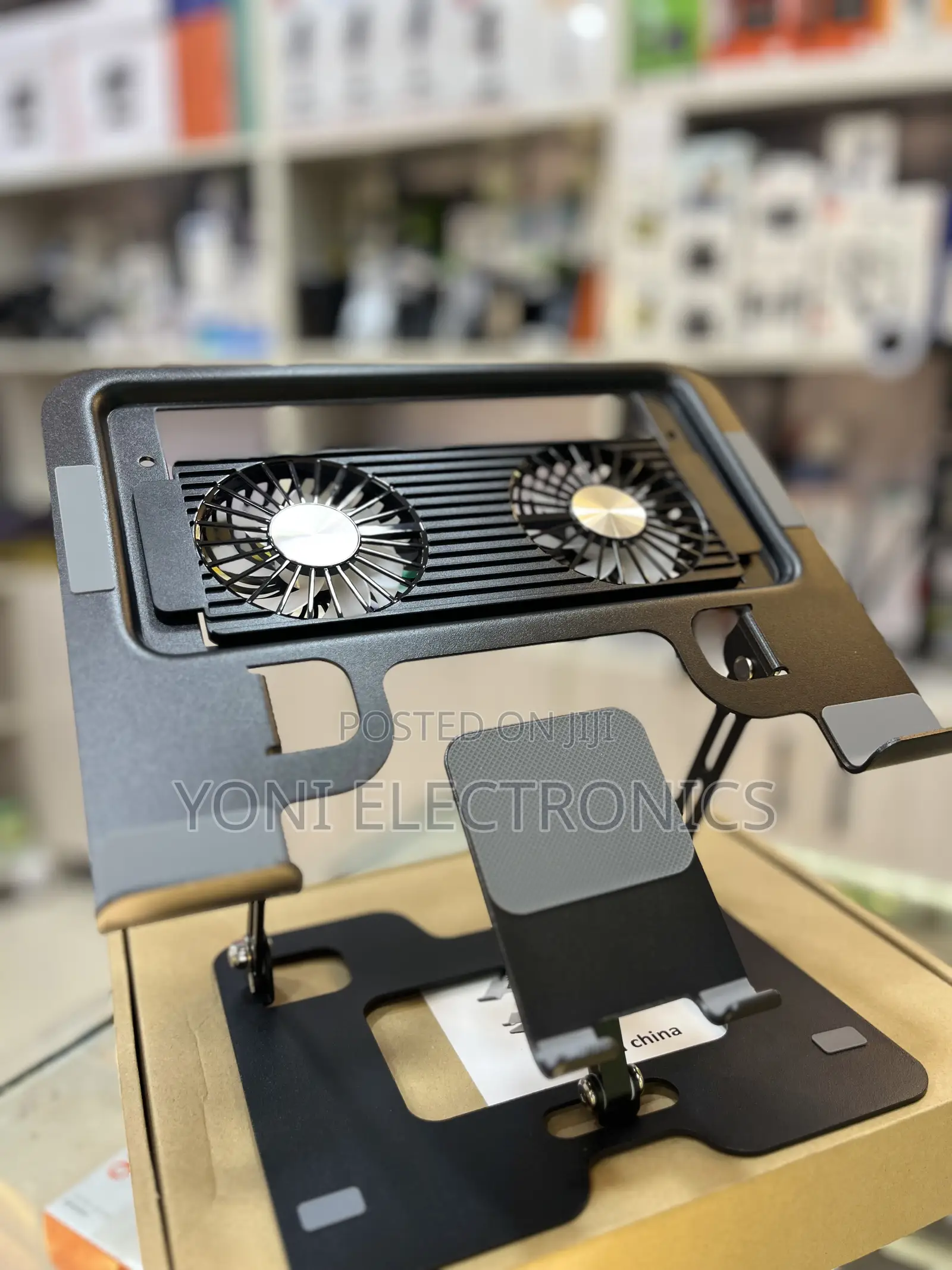 Adjustable Laptop Cooling Stand With Dual Fans and Built Inphone Mount