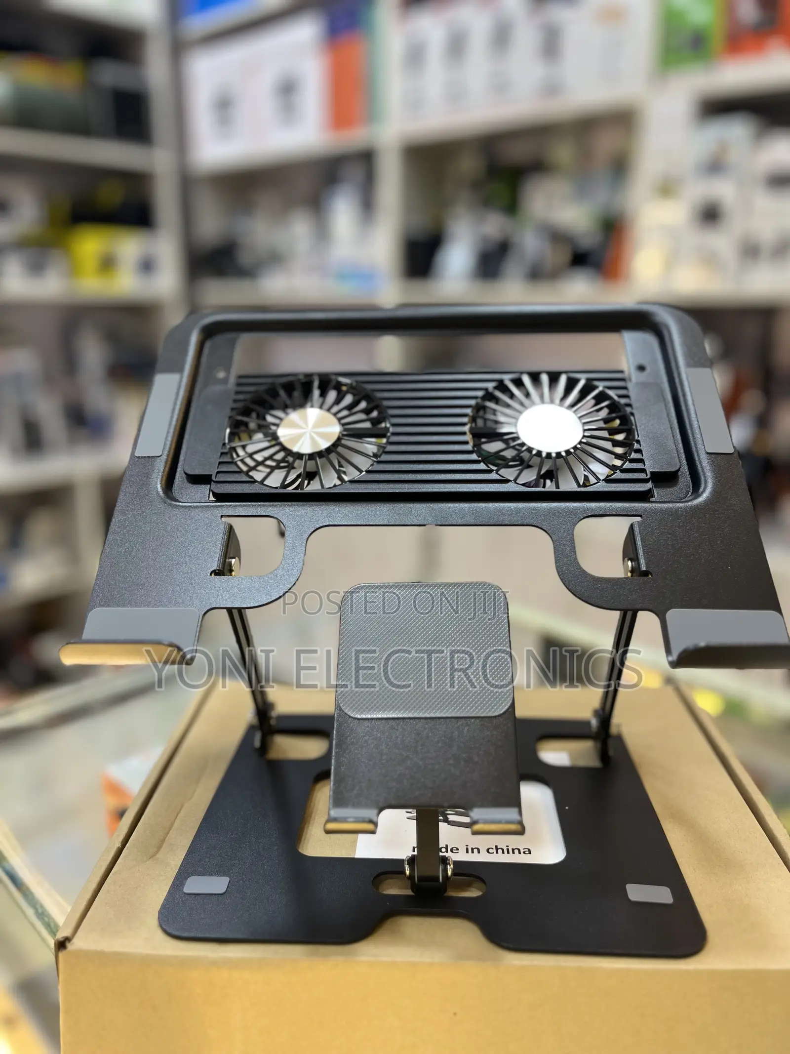 Adjustable Laptop Cooling Stand With Dual Fans and Built Inphone Mount