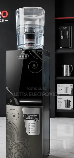 Water Purifier Features a Top-Mounted Filtration Tank and a Black Body